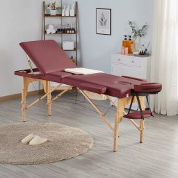 Masa de masaj pliabila, 3 zone, cadru lemn, spuma 5cm, inaltime 55-76cm, piele ecologica, dimensiuni 60x213cm, culoare Burgundy FAVLine Selection
