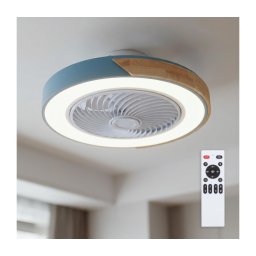 Brilagi - Plafonieră LED cu reglare a intensității și ventilator, 38W, 230V, 50 cm, albastru/stejar + telecomandă