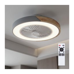 Brilagi - Lampă LED reglabilă cu ventilator, 38 W, 230 V, 50 cm, gri/stejar + telecomandă