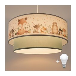 Brilagi - Lustra LED pentru copii BOBO, suspendată pe cablu, 1xE27/60W/230V, Ø 40 cm, alb/verde/cu animale
