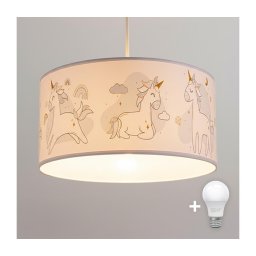 Brilagi -LED Lustră pentru copii suspendată pe cablu BOBO 1xE27/60W/230V Ø 35 cm alb/unicorni