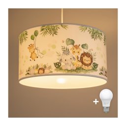 Brilagi - Lustră LED pentru copii pe cablu BOBO 1xE27/60W/230V Ø 35 cm alb/junglă