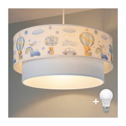 Brilagi-LED Lustră pentru copii BOBO, suspendată pe cablu, 1xE27/60W/230V, Ø40 cm, crem/albastru/ursuleț