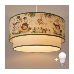Lustră pentru copii Brilagi-LED BOBO, suspendată pe cablu, 1xE27/60W/230V, Ø 40 cm, crem/verde/junglă