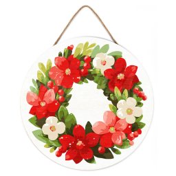 Set pictura pe numere rotunda, pe lemn, Coronita de flori rosii, O30cm