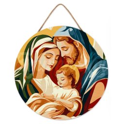 Set pictura pe numere rotunda, pe lemn, Sfanta familie, O30cm