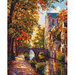 Set pictura pe numere, cu sasiu, Oras pe malul lacului toamna, 40x50 cm