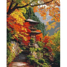 Set pictura pe numere, cu sasiu, Pagoda japoneza toamna, 40x50 cm