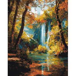 Set pictura pe numere, cu sasiu, Cascada toamna, 40x50 cm