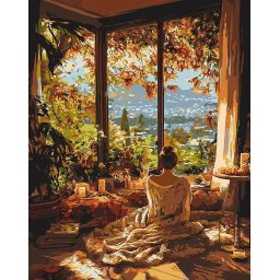 Set pictura pe numere, cu sasiu, Dimineata lenesa de toamna, 40x50 cm