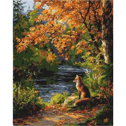 Set pictura pe numere, cu sasiu, Vulpe langa rau, 40x50 cm