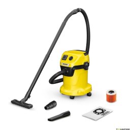 Aspirator umed-uscat WD 3 P V-17/4/20 1.628-170.0 17 L, Furtun 2 m, 1000 W, Filtru cartus, Galben/Negru