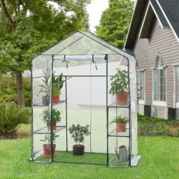 Solar de gradina Hoorn cu rafturi, transparent, 140x73x195 cm