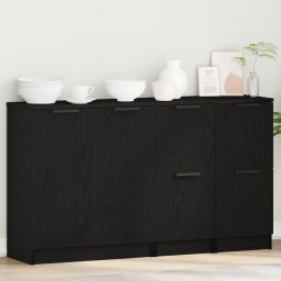 Bufet 3 pcs Stejar Negru Lemn compozit GartenMobel Dekor