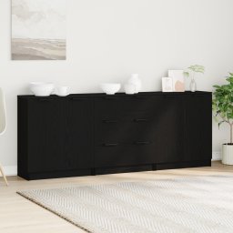 Bufet 3 pcs Stejar Negru 180 x 30 x 70 cm Lemn compozit GartenMobel Dekor