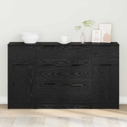 Bufet cu sertar 3 pcs Stejar Negru Lemn compozit GartenMobel Dekor