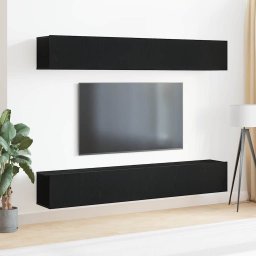 Set comoda TV 4 pcs Stejar Negru 100 x 30 x 30 cm Lemn compozit GartenMobel Dekor