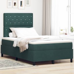 Pat cu arcuri cu saltea Verde închis 120 x 200 cm Catifea GartenMobel Dekor