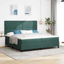Pat cu arcuri cu saltea Verde închis 200 x 200 cm Catifea GartenMobel Dekor