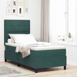Pat cu arcuri cu saltea Verde închis 90 x 200 cm Catifea GartenMobel Dekor