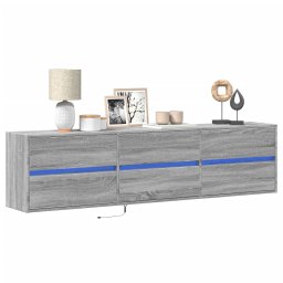 Comoda TV de perete cu lumini LED, gri sonoma, 180x31x45 cm GartenMobel Dekor