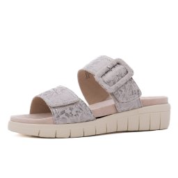 Papuci dama din piele naturala nabuc, Caprice 9-27203-44 155 OFFWHITE/SILVE, argintiu