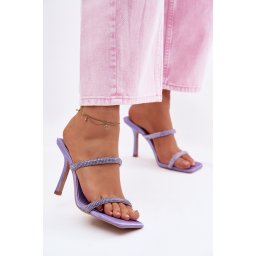 Pantofi cu toc de damă cu cristale, violet