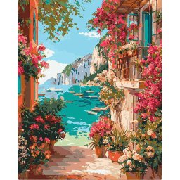 Set pictura pe numere, cu sasiu, Peisaj de pe riviera italiana, 40x50 cm