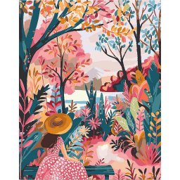 Set pictura pe numere, cu sasiu, Gradina colorata toamna, 40x50 cm