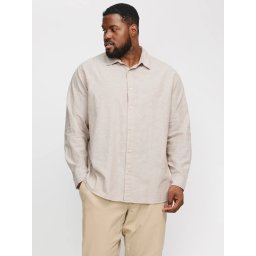 Jack & Jones Plus Camasa barbati big sizes, cu maneca lunga din amestec de in, Bej (SELECTATI MARIMEA: 7XL)