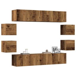 Set dulap TV 8 piese montat pe perete lemn vechi lemn prelucrat GartenMobel Dekor