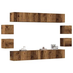 Set dulap TV 8 piese montat pe perete lemn vechi lemn prelucrat GartenMobel Dekor