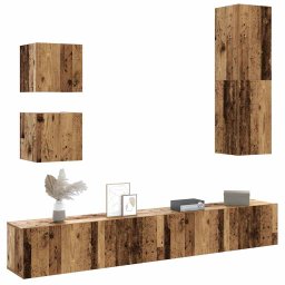 Set dulap TV 5 piese montat pe perete lemn vechi lemn prelucrat GartenMobel Dekor
