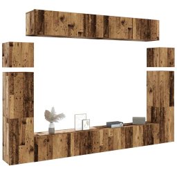 Set dulap TV 8 piese montat pe perete lemn vechi lemn prelucrat GartenMobel Dekor