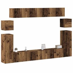 Set dulap TV 8 piese montat pe perete lemn vechi lemn prelucrat GartenMobel Dekor