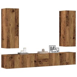 Set dulap TV 5 piese montat pe perete lemn vechi lemn prelucrat GartenMobel Dekor