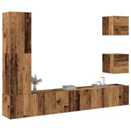 Set dulap TV 5 piese montat pe perete lemn vechi lemn prelucrat GartenMobel Dekor