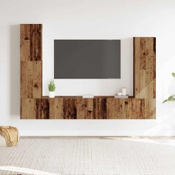 Set dulap TV 4 piese montat pe perete lemn vechi lemn prelucrat GartenMobel Dekor
