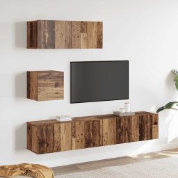 Set dulap TV 4 piese montat pe perete lemn vechi lemn prelucrat GartenMobel Dekor