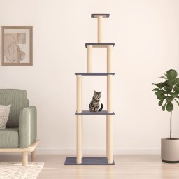 Ansamblu pisici cu stalpi din funie sisal, gri închis, 183 cm GartenMobel Dekor