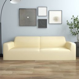 Husa elastica pentru canapea cu 3 locuri poliester jersey crem GartenMobel Dekor