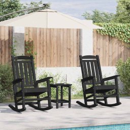 Scaun balansoar 2 pcs Negru 92 x 70 x 108 cm Polietilena GartenMobel Dekor