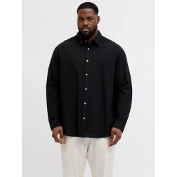 Jack & Jones Plus Camasa barbati big sizes, din amestec de in, Regular fit, Negru (SELECTATI MARIMEA: 3XL)