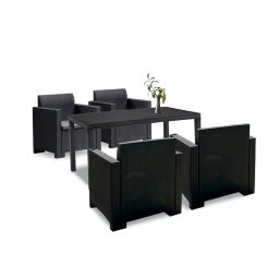 Set mobilier gradina Leziter Nero IV, 4 locuri, ratan artificial grafit cu perne
