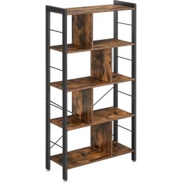 Biblioteca VASAGLE cu 4 rafturi si cadru metalic, stil industrial, maro rustic