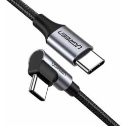 Cablu alimentare si date Ugreen, Fast Charging,, USB Type-C la USB Type-C 60W/3A Angled 90 braided 2m, Gri 50125
