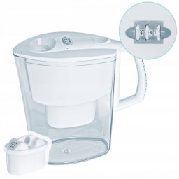Ulcior de apă cu filtru Aquaselect B18, 2,5 l, Bază antiderapantă, Filtru cu rășini schimbătoare de ioni și carbon activ, Alb