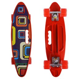 PennyBoard cu maner si lumini in roti, Forme Rosu