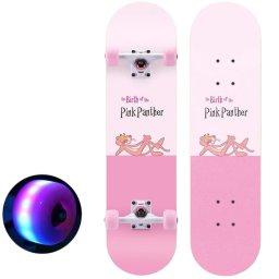 Skateboard pentru Copii, din Lemn, roti lcu lumini, 80 cm - Pink Panther