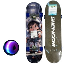 Skateboard pentru Copii, din Lemn, cu roti luminoase, 80 cm - Astronaut
